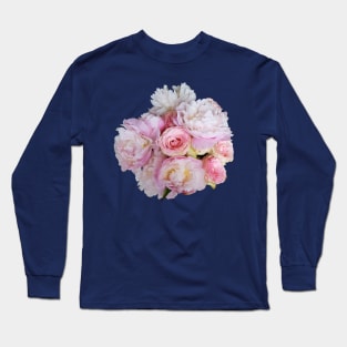 Pink Peony Flowers and Roses Photo Cutout Long Sleeve T-Shirt